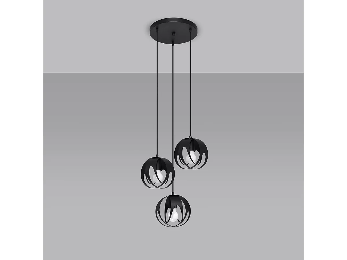 Lampes suspendues Brive moderne en acier - 3 sources lumineuses 4000K - L.30 x H.117 cm - noir