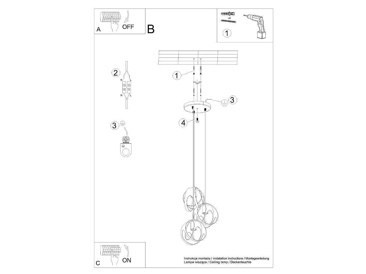 Lámparas colgantes Brive moderno de acero - 3 fuentes luminosas 4000K - L.30 x A.117 cm - negro