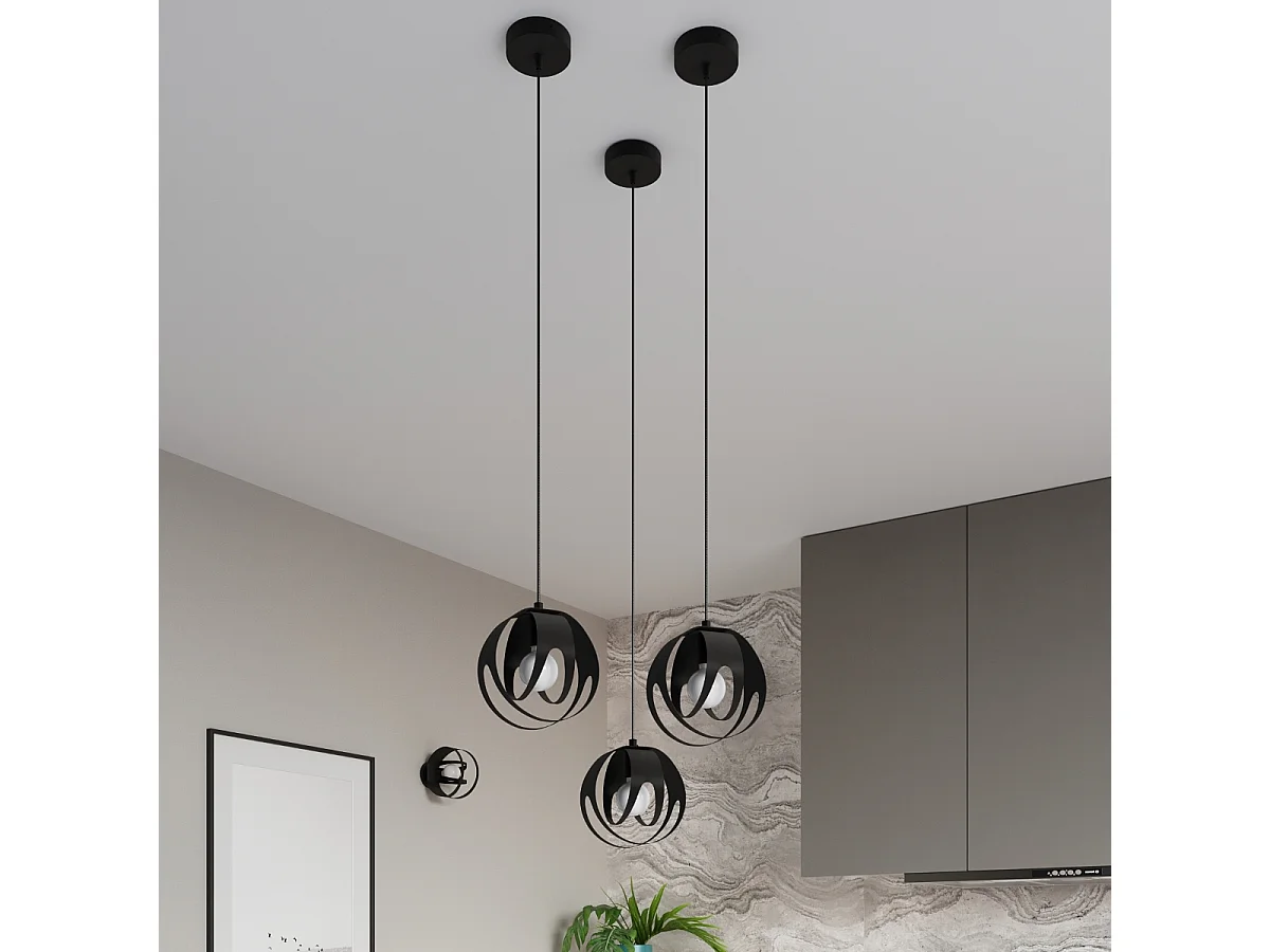 Lámparas colgantes Brive moderno de acero - 3 fuentes luminosas 4000K - L.30 x A.117 cm - negro