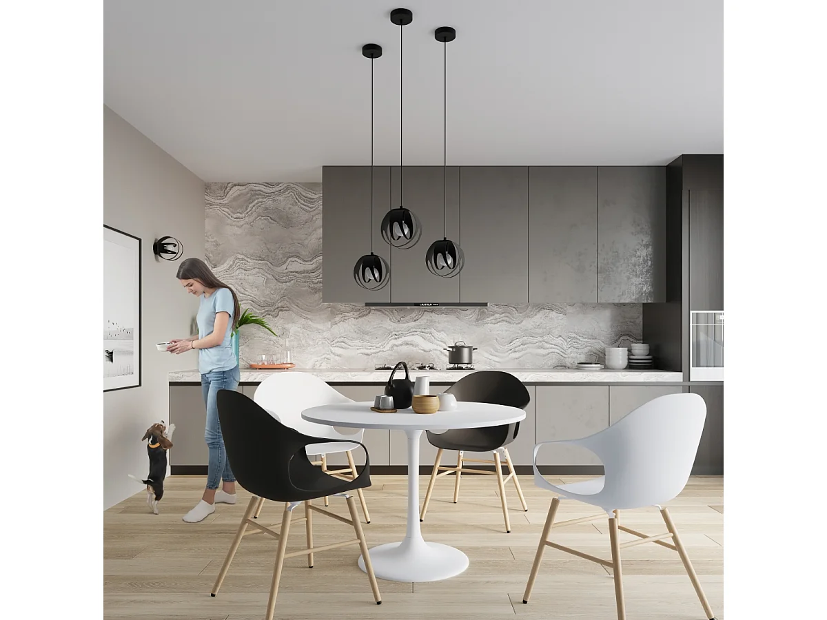 Lámparas colgantes Brive moderno de acero - 3 fuentes luminosas 4000K - L.30 x A.117 cm - negro