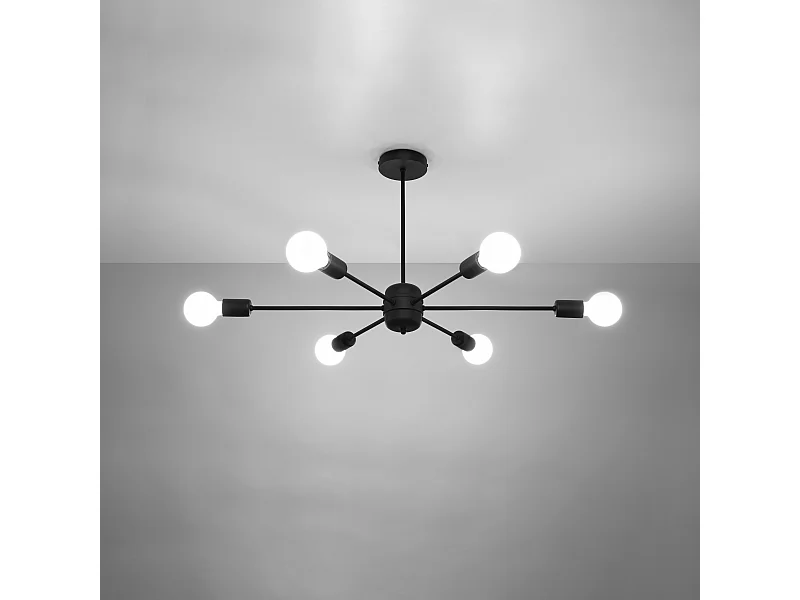 Lustres Lingoro moderno, aço - 6 fontes de luz 3000K - L.86.5 x H.46 cm - preto