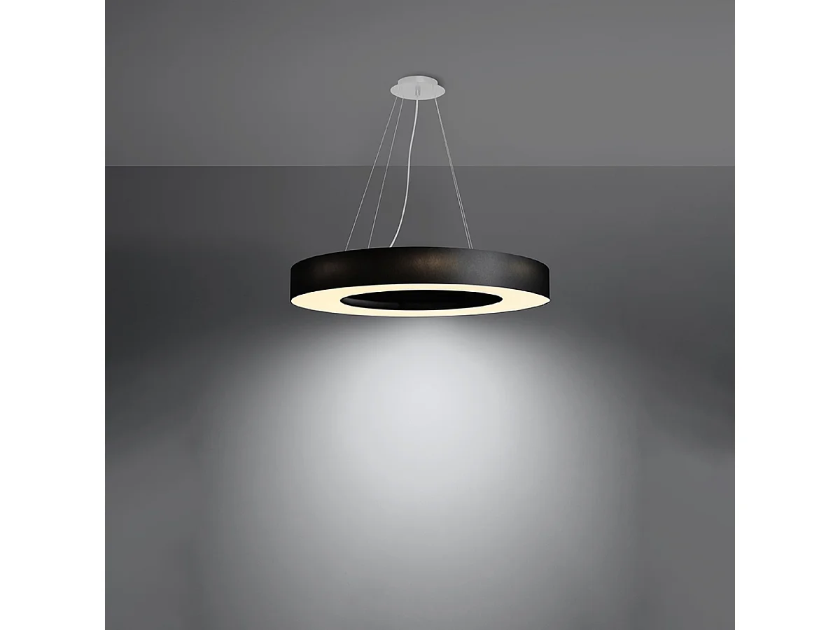 Lustres Astrona slim minimalista, tecido/PVC/aço - 6 fontes de luz 3000K - L.70 x H.102 cm - preto