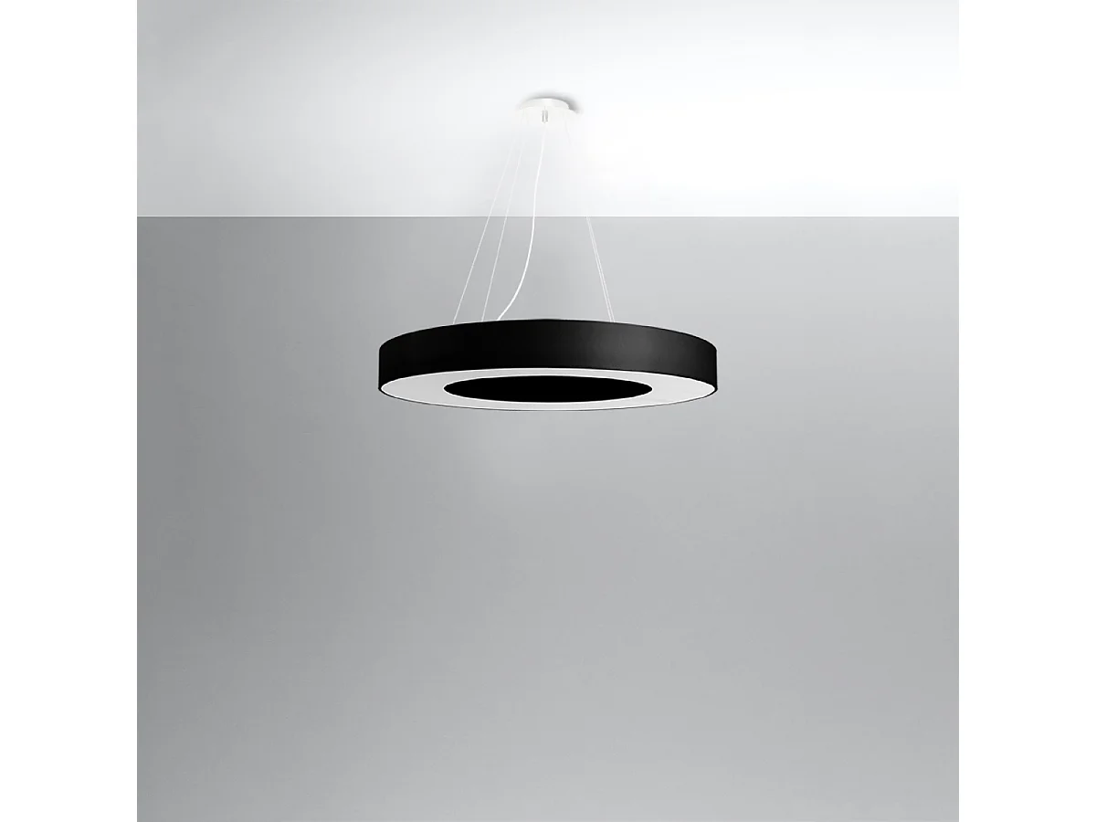 Lustres Astrona slim minimalista, tecido/PVC/aço - 6 fontes de luz 3000K - L.70 x H.102 cm - preto