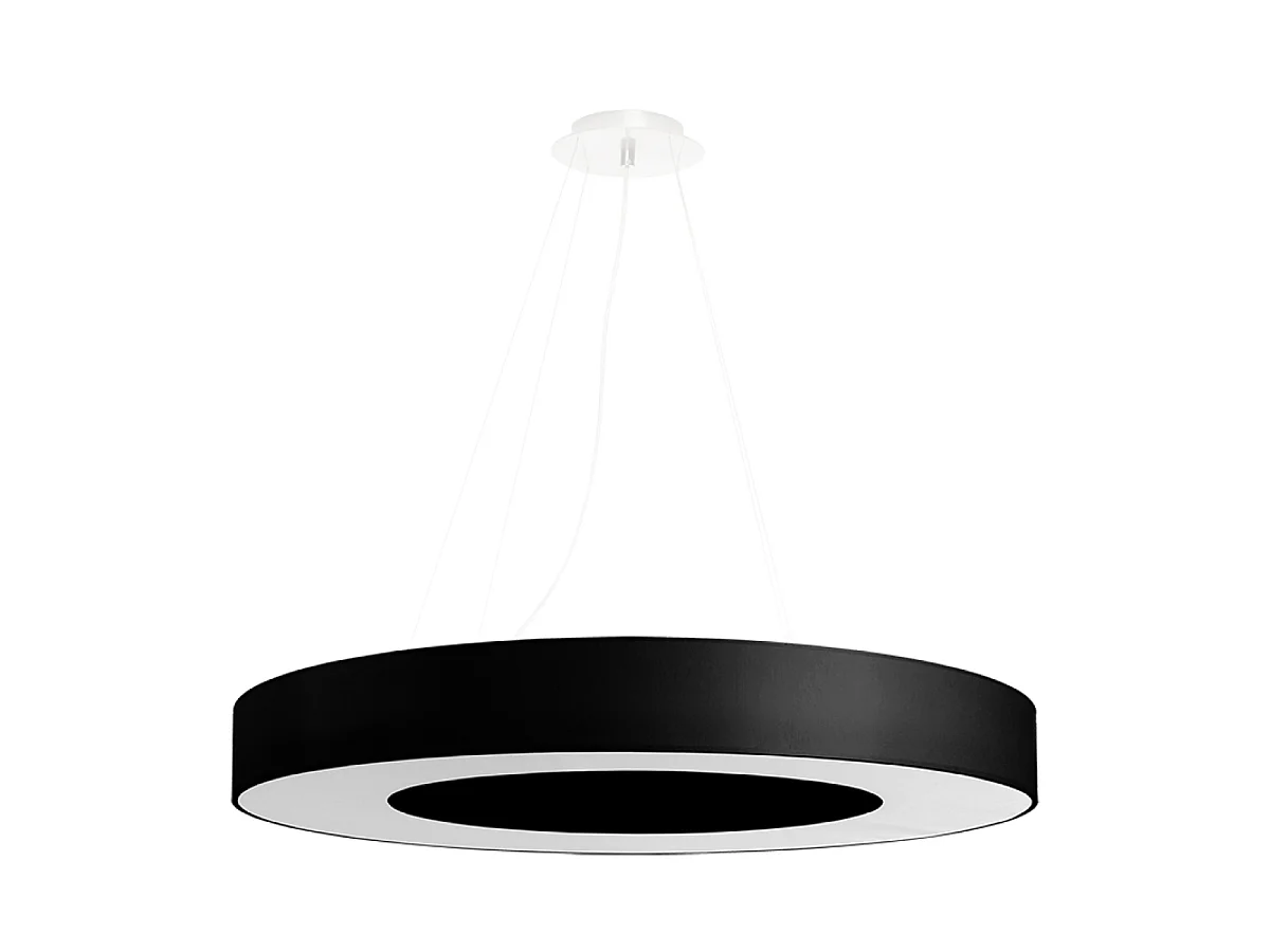 Lustres Astrona slim minimalista, tecido/PVC/aço - 6 fontes de luz 3000K - L.70 x H.102 cm - preto