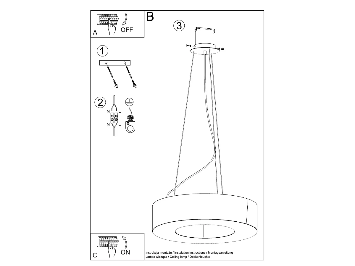 Lustres Astrona slim minimalista, tecido/PVC/aço - 6 fontes de luz 3000K - L.70 x H.102 cm - preto