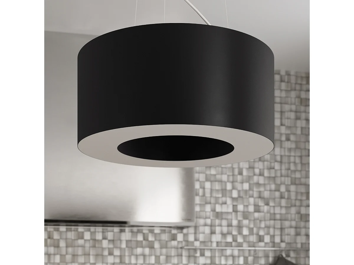 Lustres Astrona slim minimalista, tecido/PVC/aço - 6 fontes de luz 3000K - L.70 x H.102 cm - preto