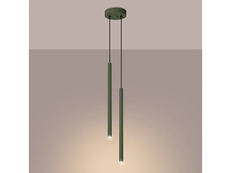 Lampe à suspension Brill moderne en acier - 2 sources lumineuses 3000K - L.15 x H.104 cm - vert olive