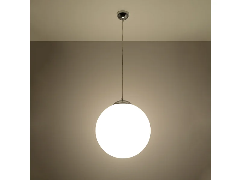 Lampes suspendues Stera minimaliste en acier/verre - 1 sources lumineuses 3000K - L.40 x H.130 cm - blanc/chromé