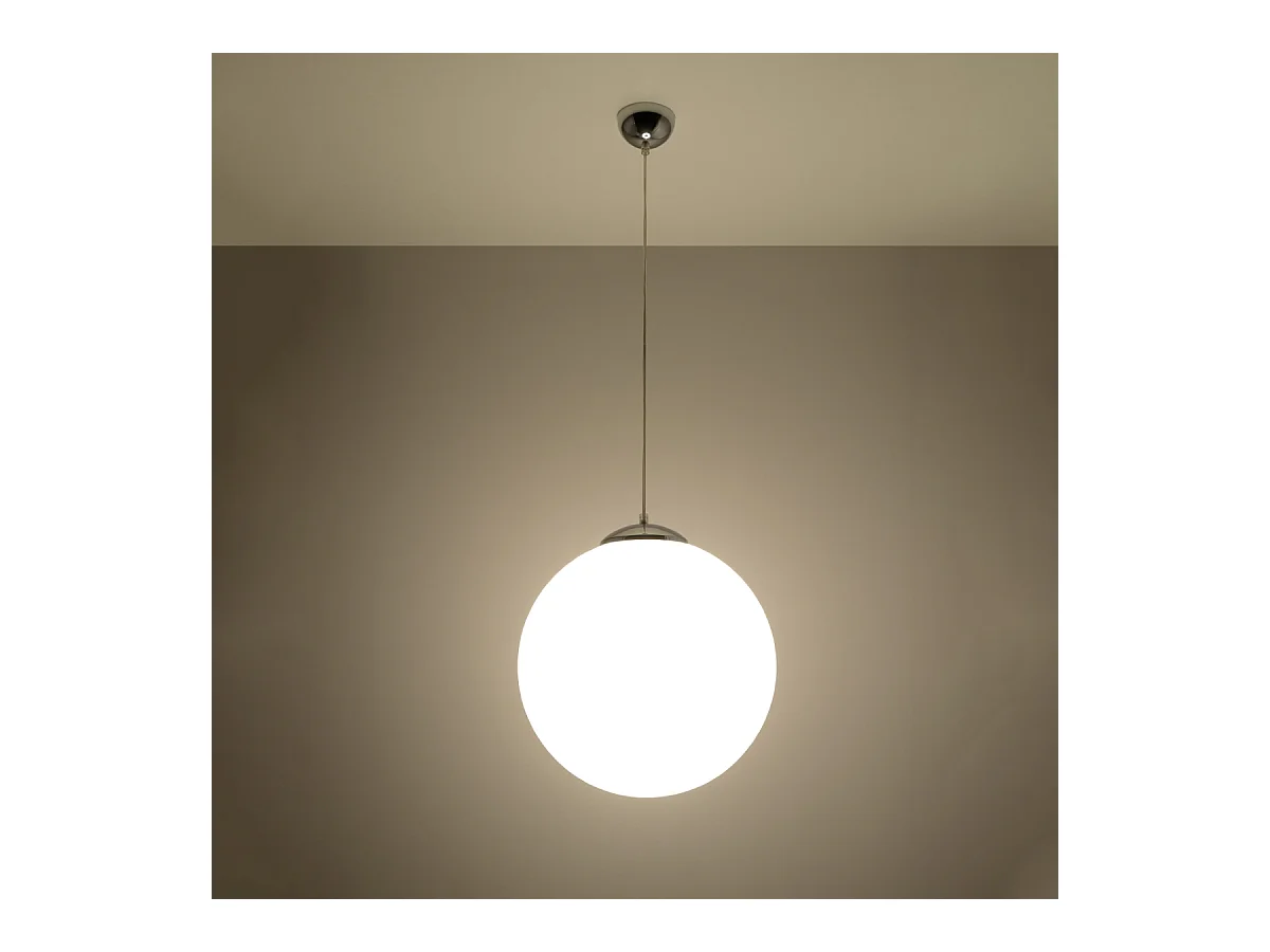 Lampy wiszące minimalistyczny Stera, stal/szkło - 1 źródło światła 3000K - L.40 x H.130 cm - biały/chrom