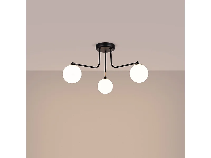 Lustre Bealy minimaliste en acier/verre - 3 sources lumineuses 3000K - L.62 x H.29 cm - noir/blanc