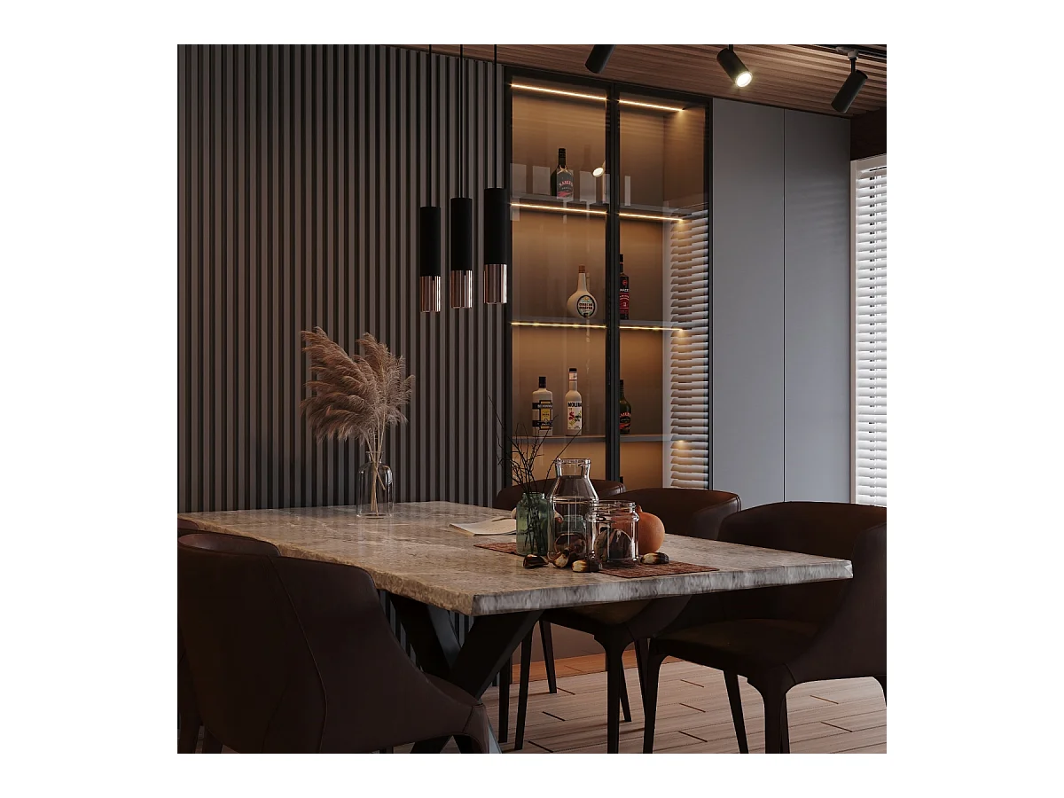 Lampy wiszące nowoczesny Zarpex, stal - 2 źródło światła 3000K - L.30 x H.90 cm - czarny/miedź