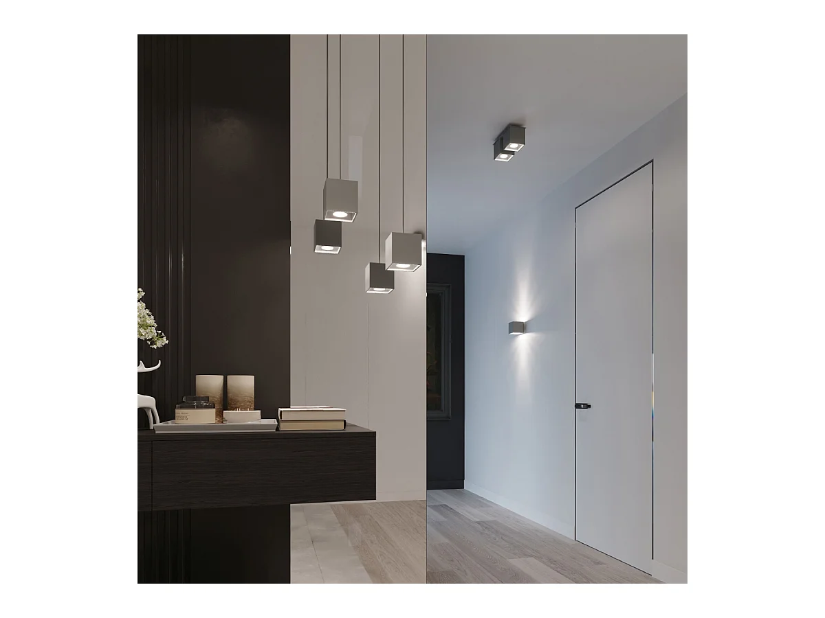 Lampes suspendues Quadx moderne en aluminium - 1 sources lumineuses 3000K - L.10 x H.110 cm - gris