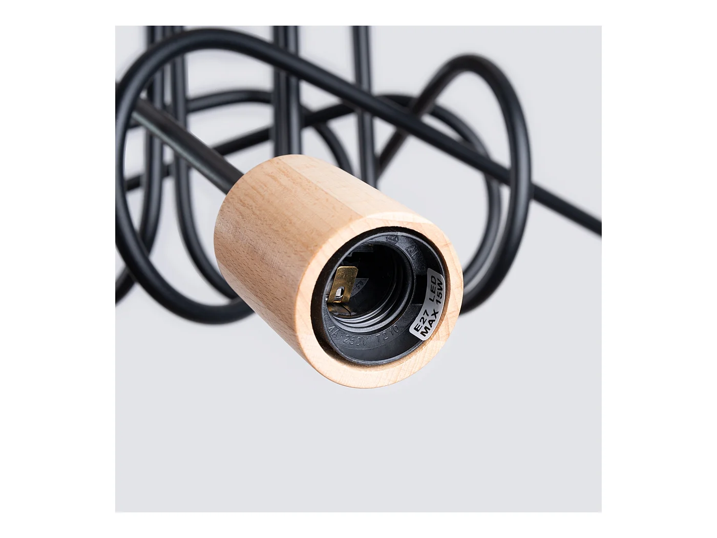 Lustre Sparkon minimalista, aço/madeira - 5 fontes de luz 4000K - L.15 x H.26 cm - madeira preta/natural