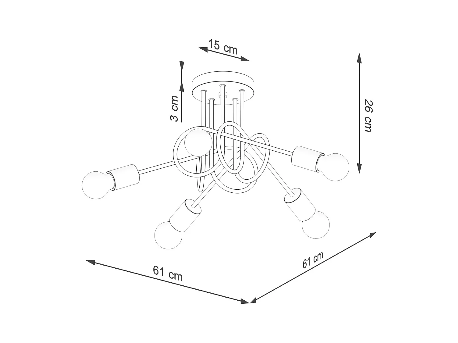 Lustre Sparkon minimalista, aço/madeira - 5 fontes de luz 4000K - L.15 x H.26 cm - madeira preta/natural