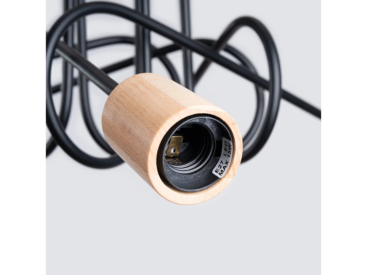 Lustre Sparkon minimaliste en acier/bois - 5 sources lumineuses 4000K - L.15 x H.26 cm - noir/bois naturel