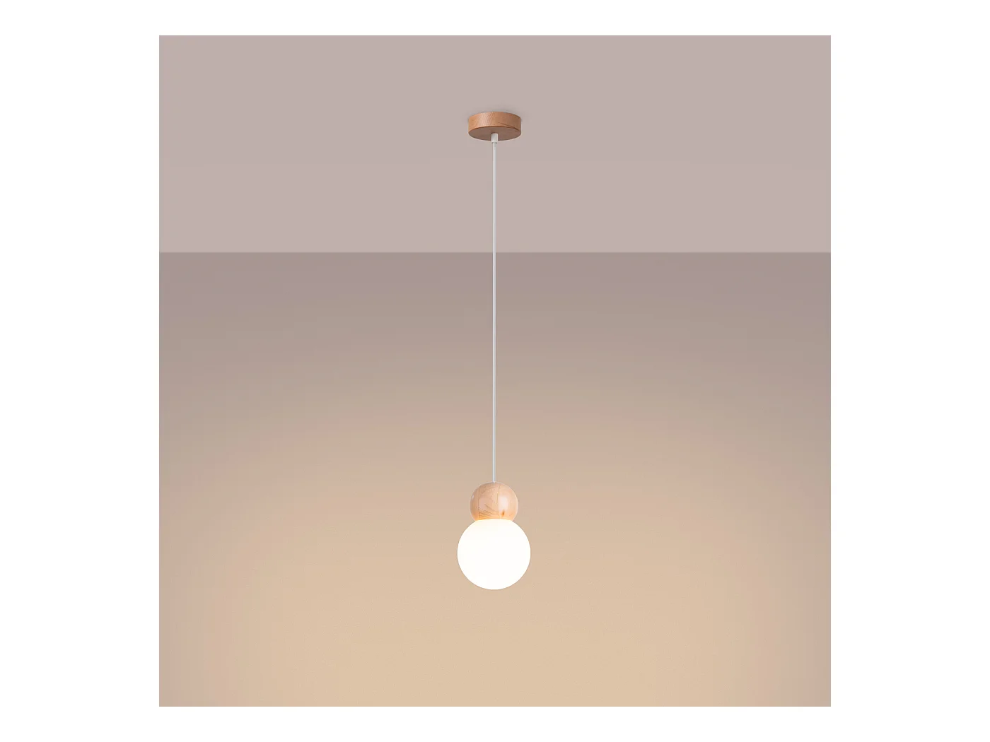 Lampes suspendues Torch scandinave en verre/bois - 1 sources lumineuses 3000K - L.11 x H.124 cm - blanc/bois naturel