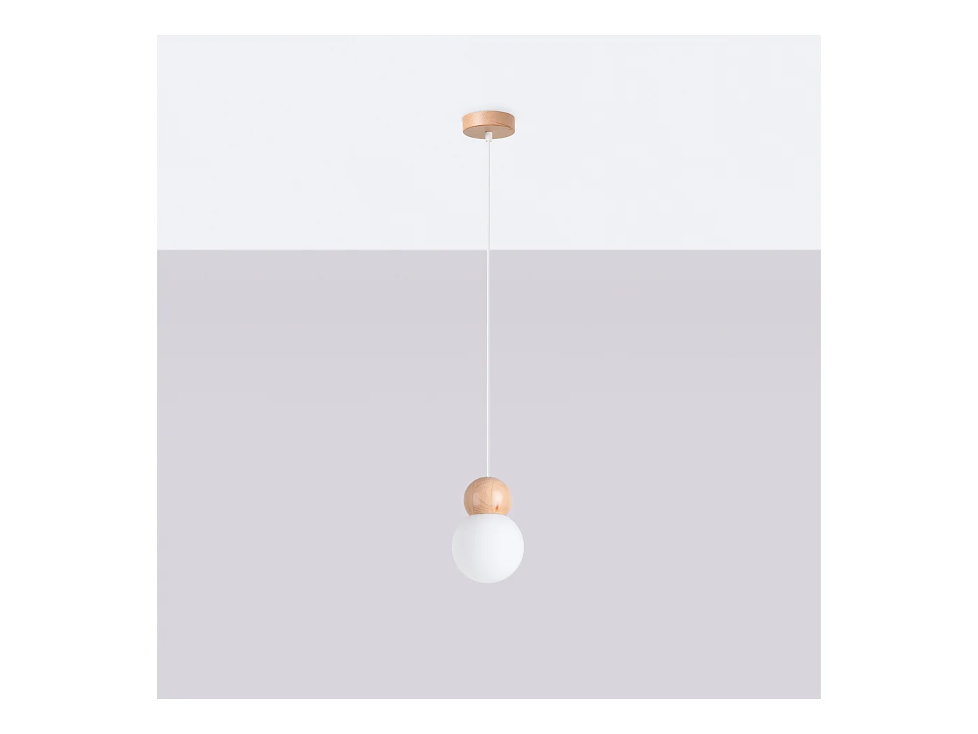 Lampes suspendues Torch scandinave en verre/bois - 1 sources lumineuses 3000K - L.11 x H.124 cm - blanc/bois naturel