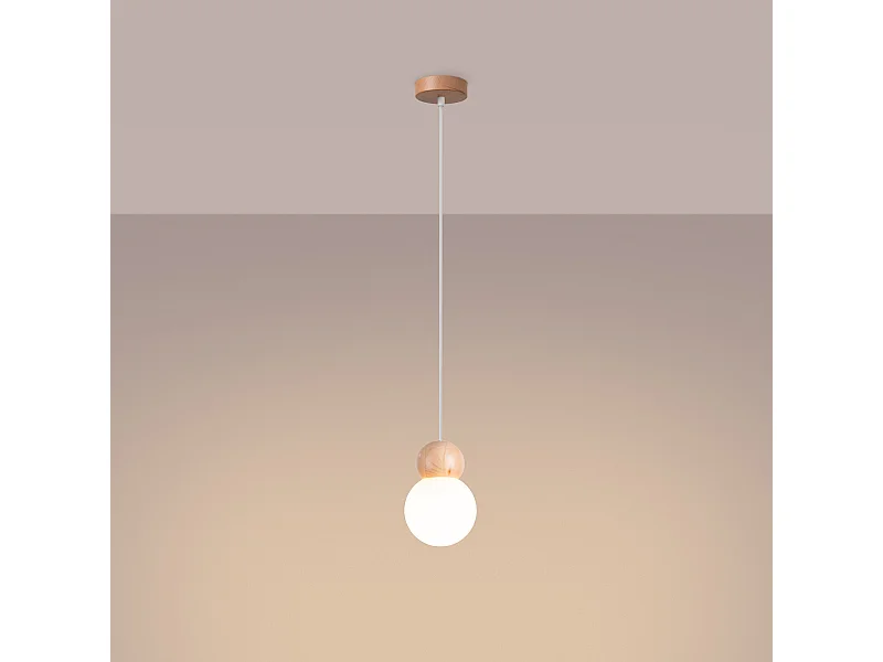 Hanglampen Torch Scandinavisch van  - 1 lichtbronnen 3000K - L.11 x H.124 cm - wit/natuurlijk hout