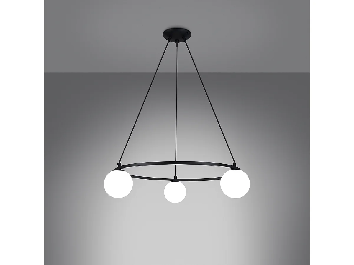 Lustres Zynfi moderne en acier/verre - 3 sources lumineuses 3000K - L.65 x H.98 cm - noir