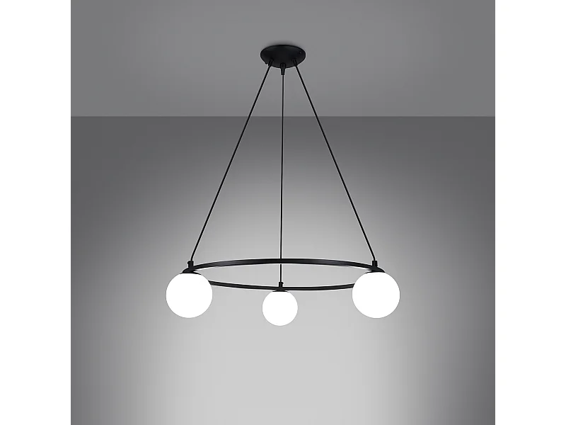 Lustres Zynfi moderne en acier/verre - 3 sources lumineuses 3000K - L.65 x H.98 cm - noir