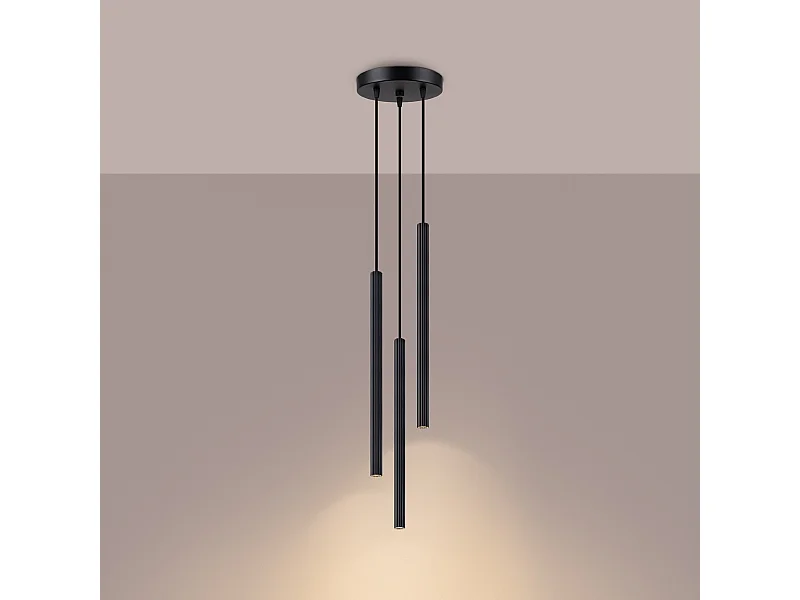 Pendentif Elara moderne en acier - 3 sources lumineuses 3000K - L.20 x H.120 cm - noir