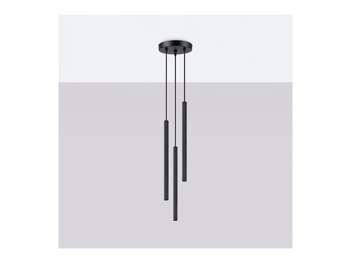 Pendentif Elara moderne en acier - 3 sources lumineuses 3000K - L.20 x H.120 cm - noir