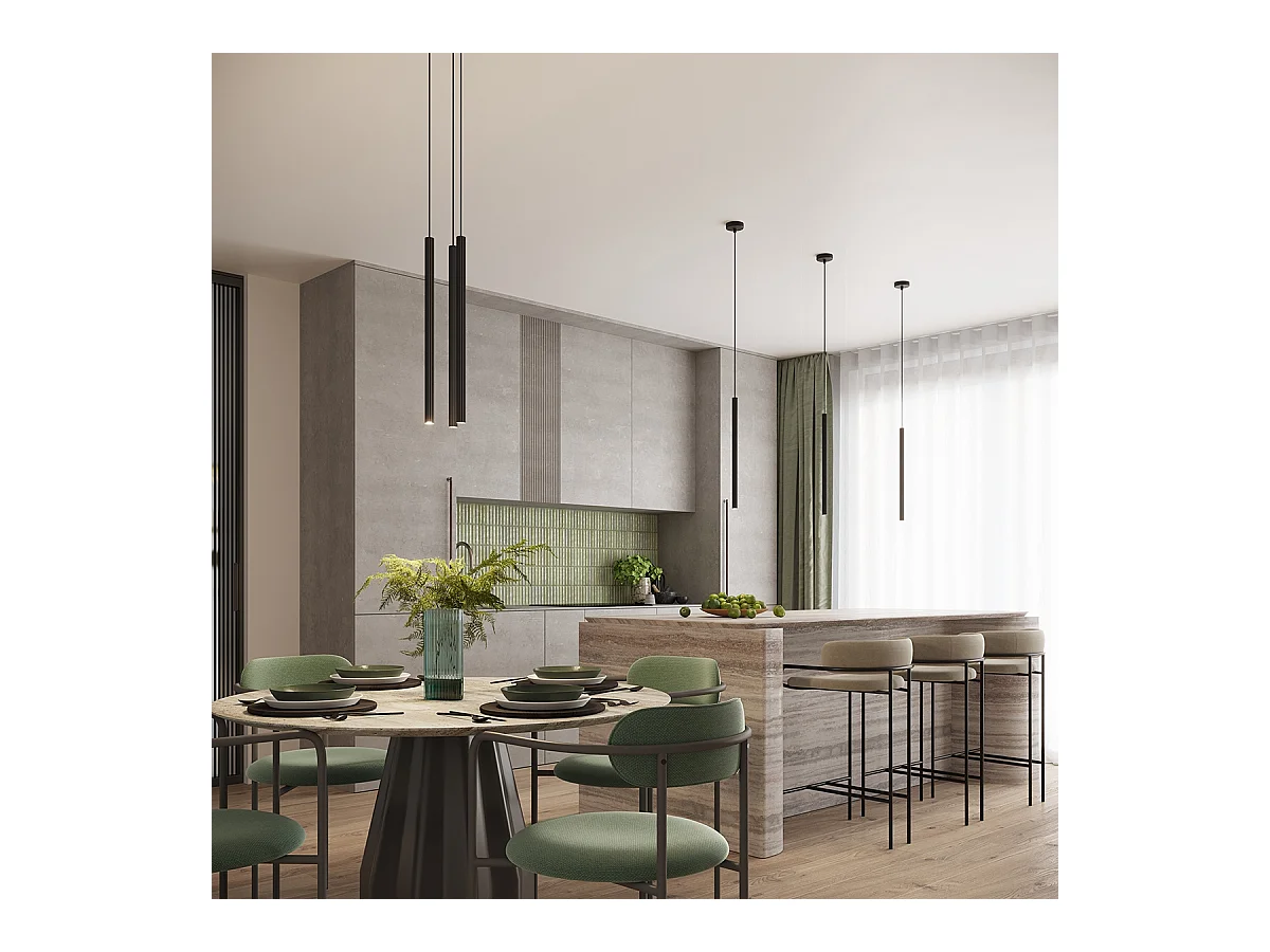 Pendentif Elara moderne en acier - 3 sources lumineuses 3000K - L.20 x H.120 cm - noir