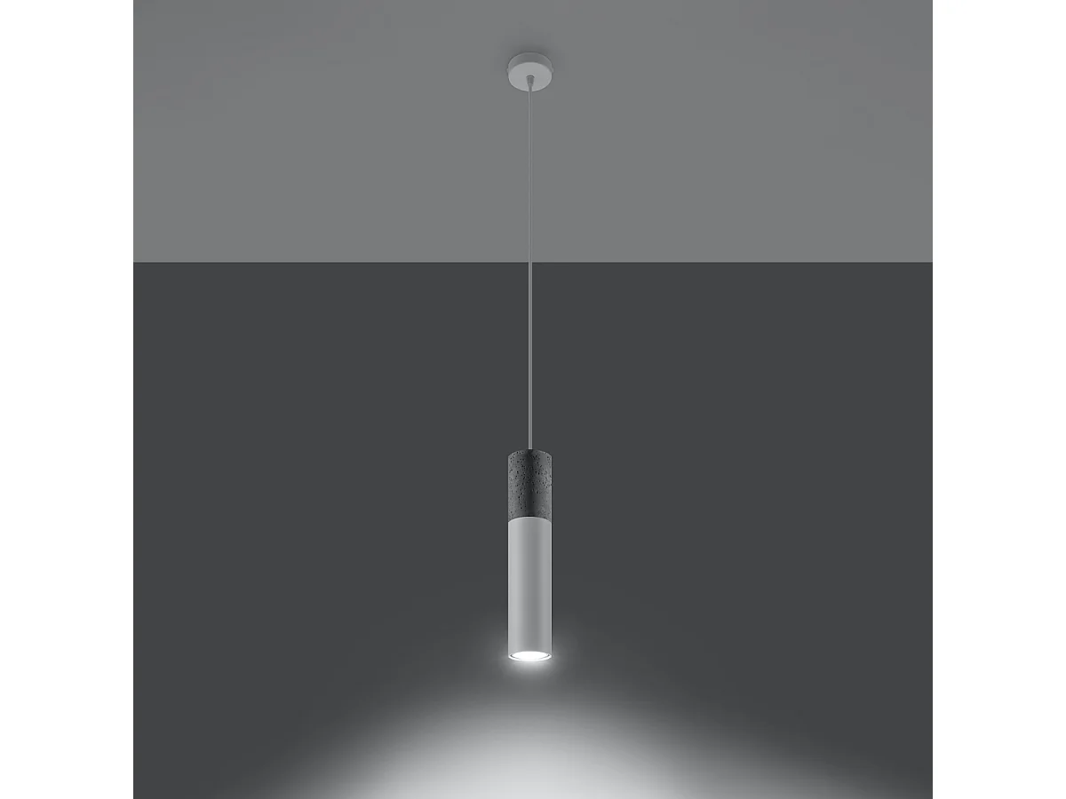 Lampes suspendues Lume moderne en acier/béton - 1 sources lumineuses 3000K - L.8 x H.105 cm - blanc/gris