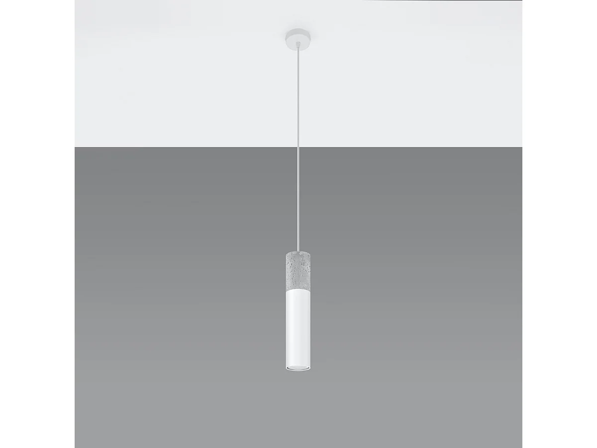 Lampes suspendues Lume moderne en acier/béton - 1 sources lumineuses 3000K - L.8 x H.105 cm - blanc/gris