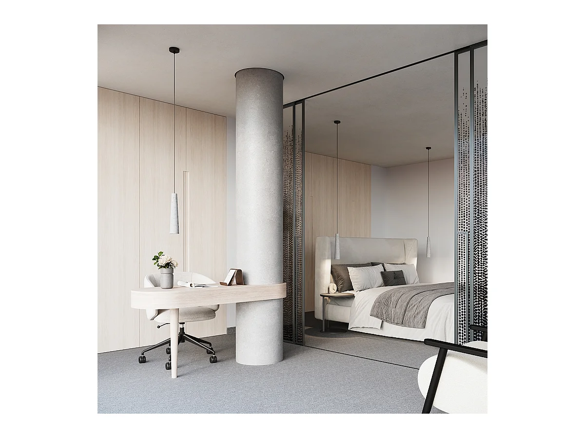 Plafonnier Zyntria industriel en béton - 1 sources lumineuses 3000K - L.8 x H.125 cm - gris