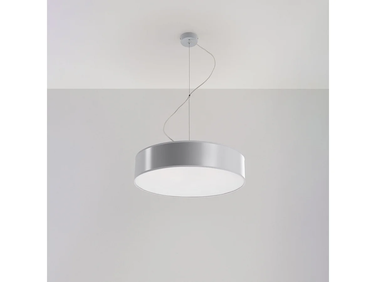 Lampes suspendues Cercle minimaliste en PVC - 3 sources lumineuses 4000K - L.45 x H.111 cm - gris