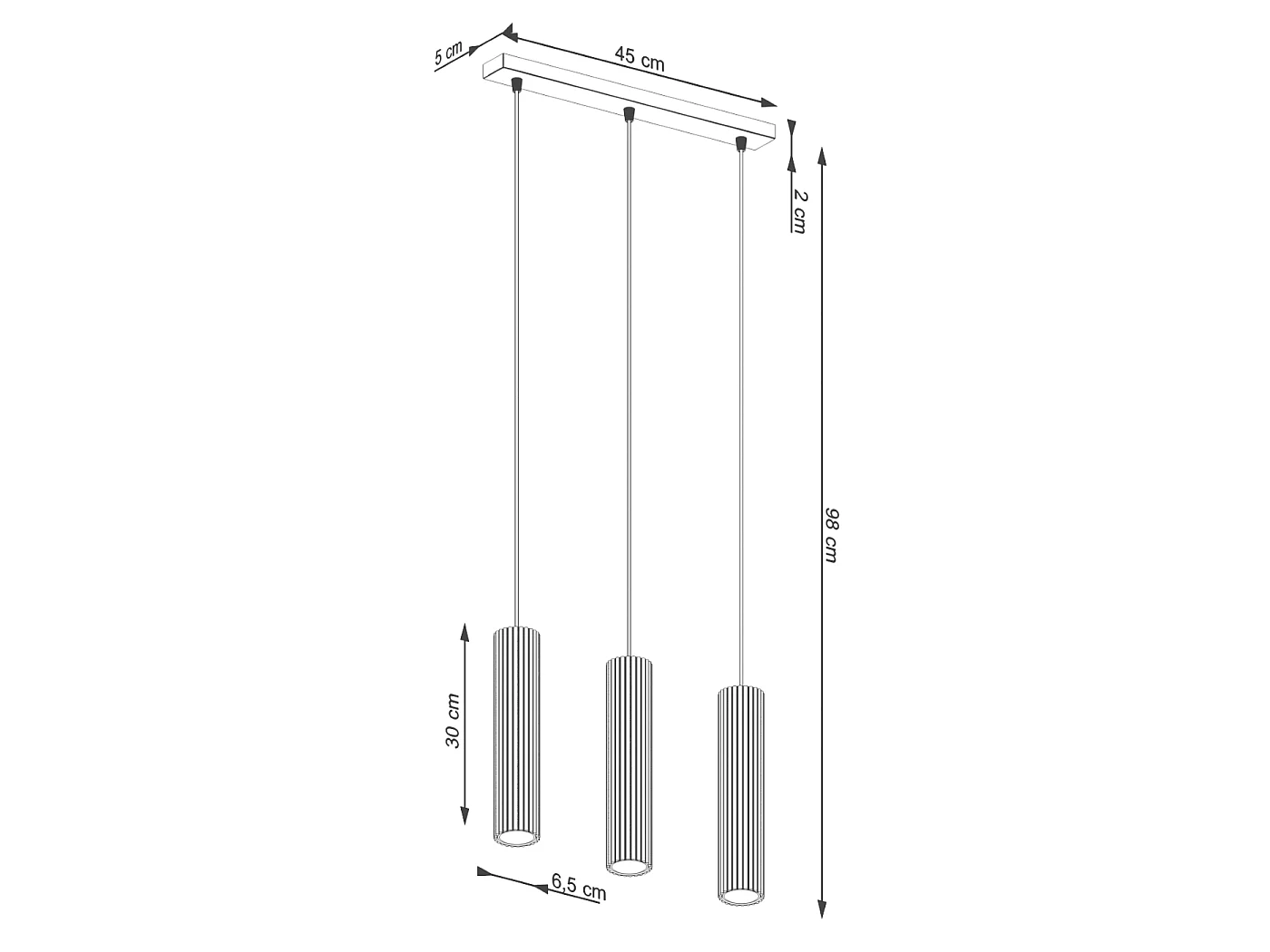 Lampa wisząca minimalistyczny Gloow, aluminium - 3 źródło światła 3000K - L.45 x H.98 cm - biały