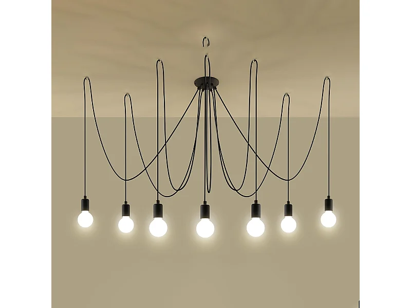 Lustres Speis grenier en tissu/acier - 7 sources lumineuses 3000K - L.300 x H.150 cm - noir