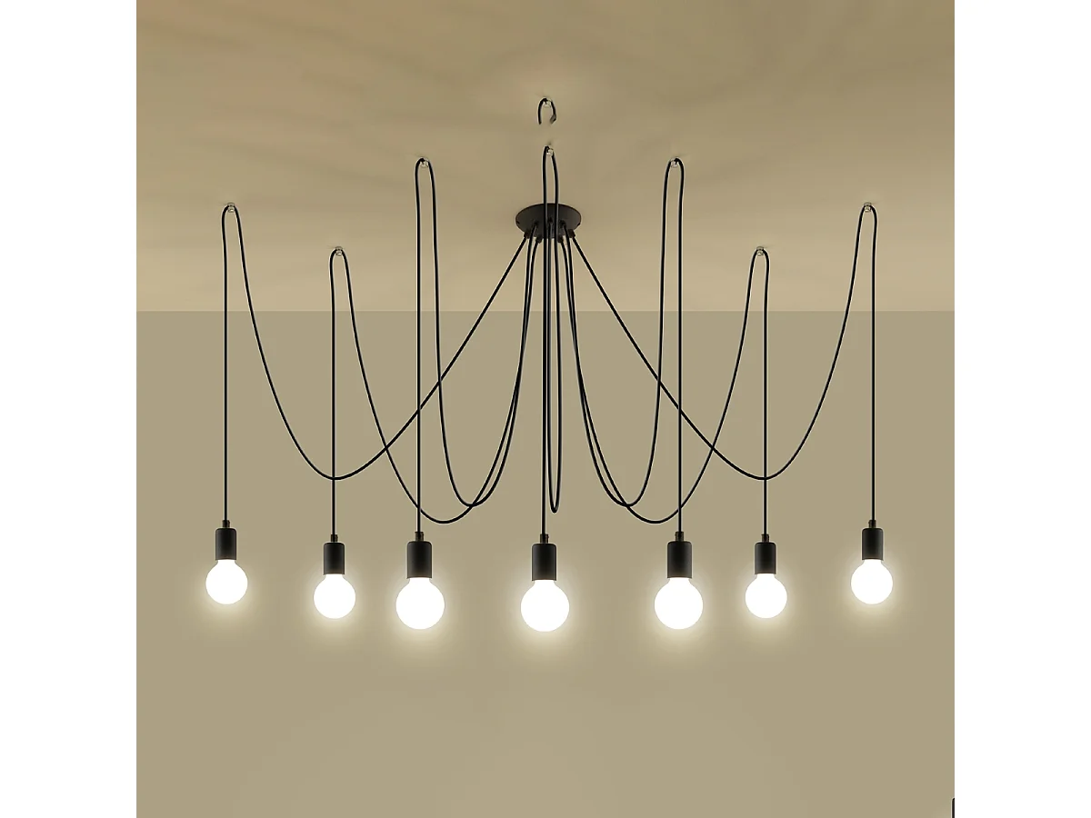 Lustres Speis grenier en tissu/acier - 7 sources lumineuses 3000K - L.300 x H.150 cm - noir