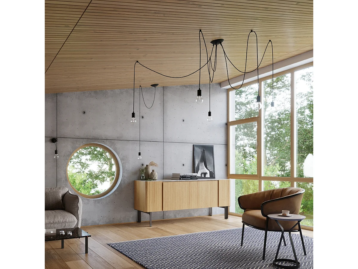 Lustres Speis grenier en tissu/acier - 7 sources lumineuses 3000K - L.300 x H.150 cm - noir