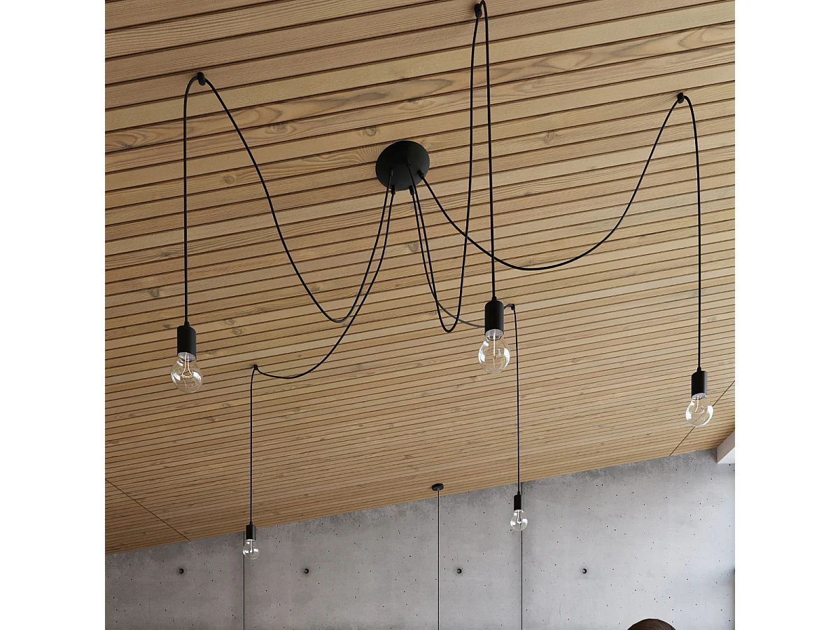 Lustres Speis sótão, tecido/aço - 7 fontes de luz 3000K - L.300 x H.150 cm - preto