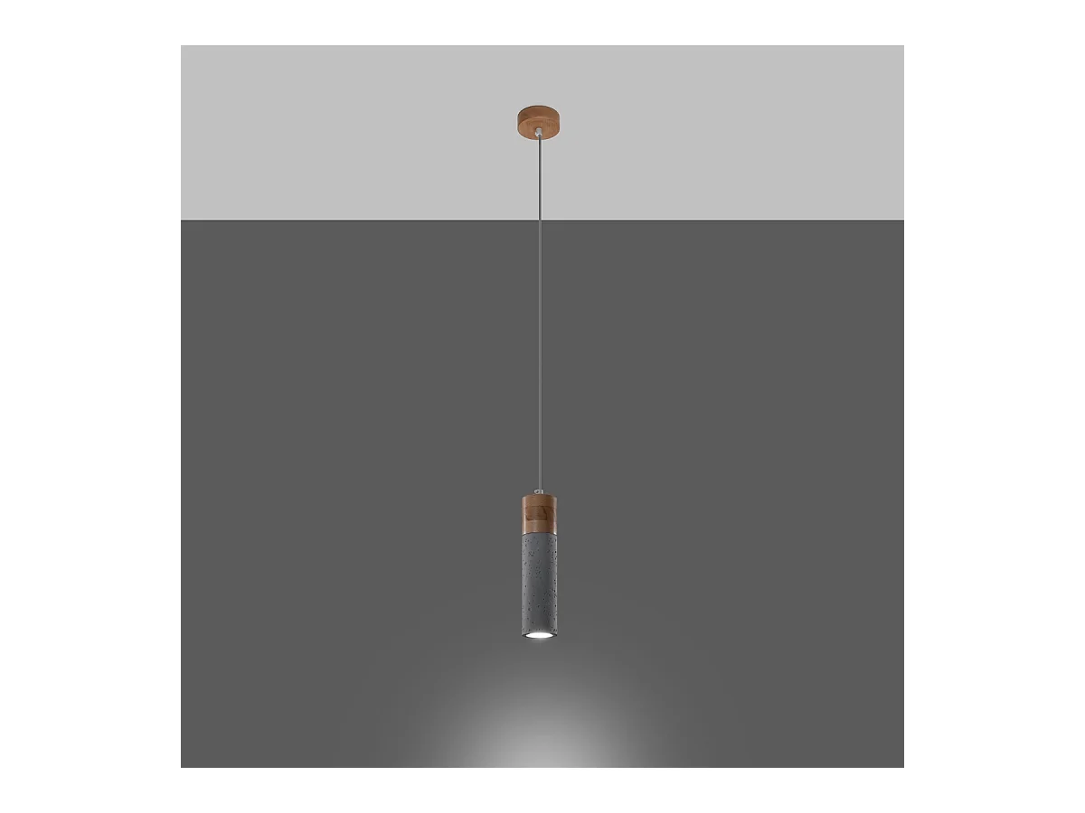Lampy wiszące industrialny Avier, betoNie dotyczyrewno - 1 źródło światła 3000K - L.10 x H.120 cm - szary/naturalne drewno