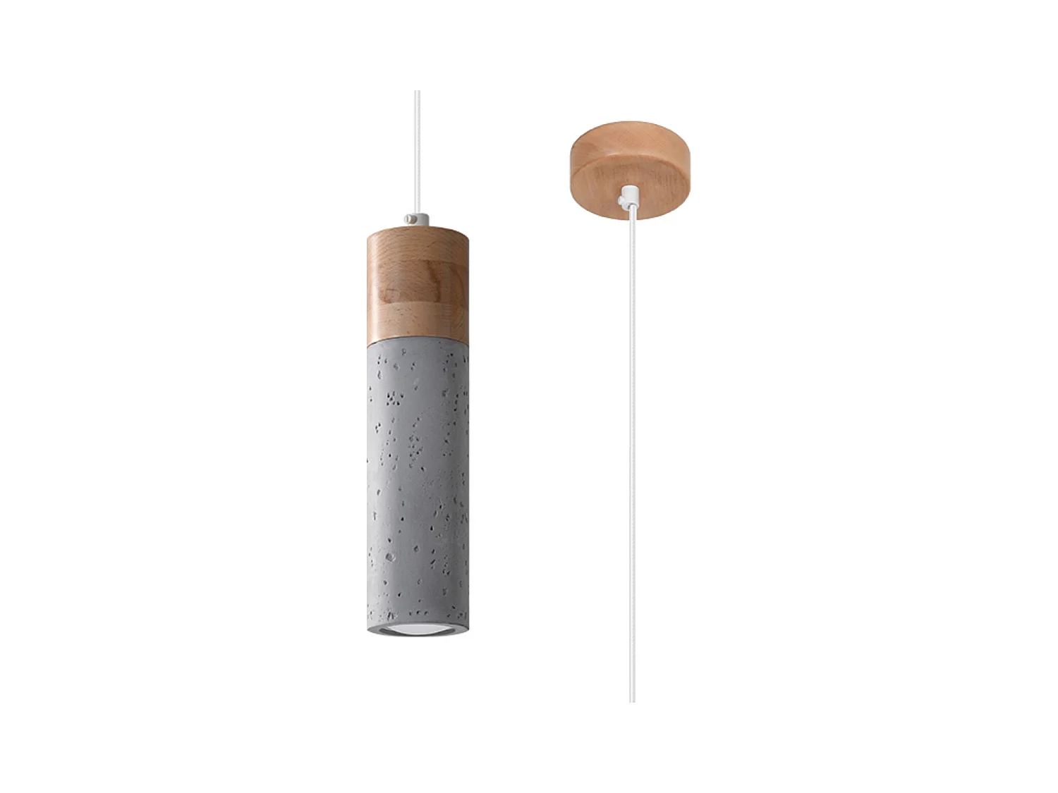 Lampy wiszące industrialny Avier, betoNie dotyczyrewno - 1 źródło światła 3000K - L.10 x H.120 cm - szary/naturalne drewno