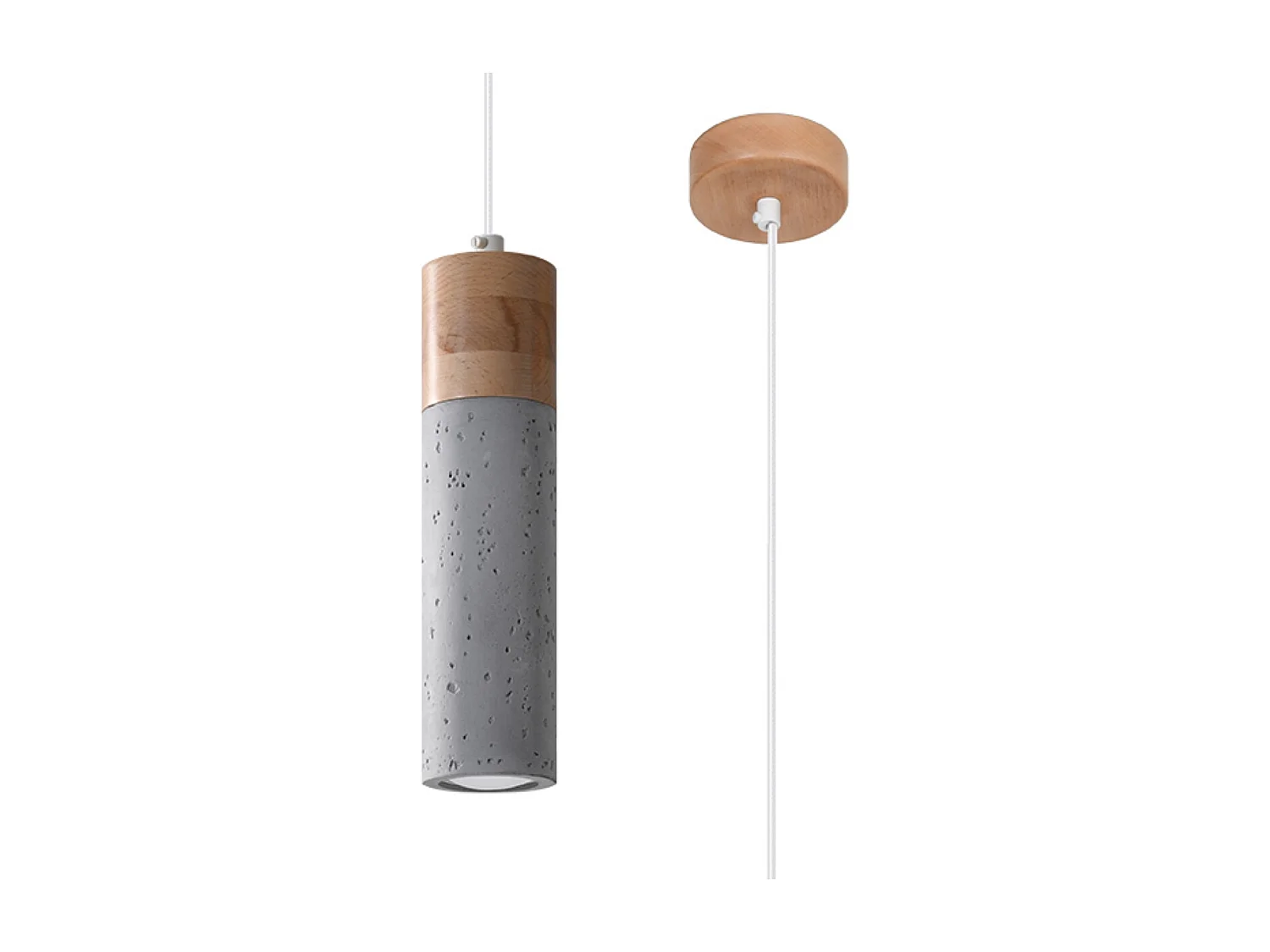 Lampes suspendues Avier industriel en betoNon applicablerewno - 1 sources lumineuses 3000K - L.10 x H.120 cm - gris/bois naturel