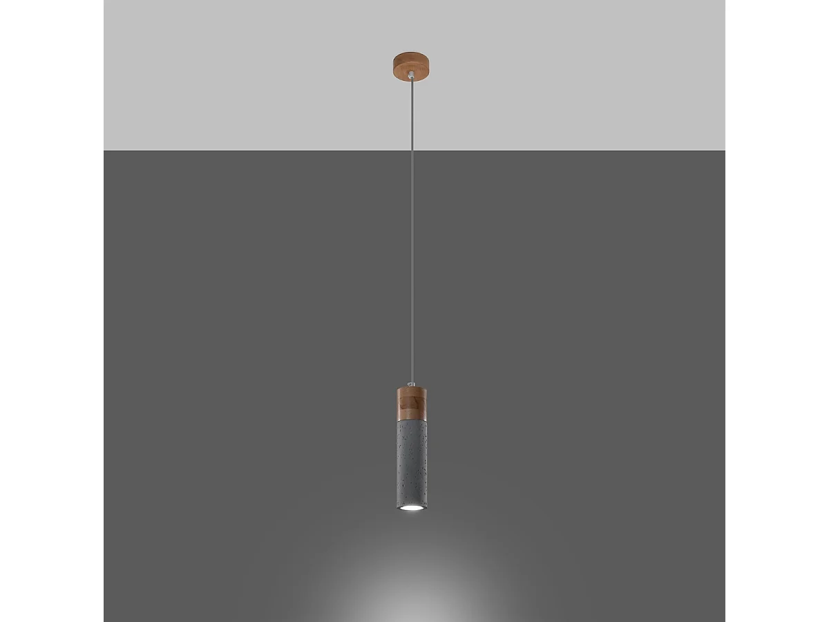 Hanglampen Avier industrieel van  - 1 lichtbronnen 3000K - L.10 x H.120 cm - grijs/natuurlijk hout