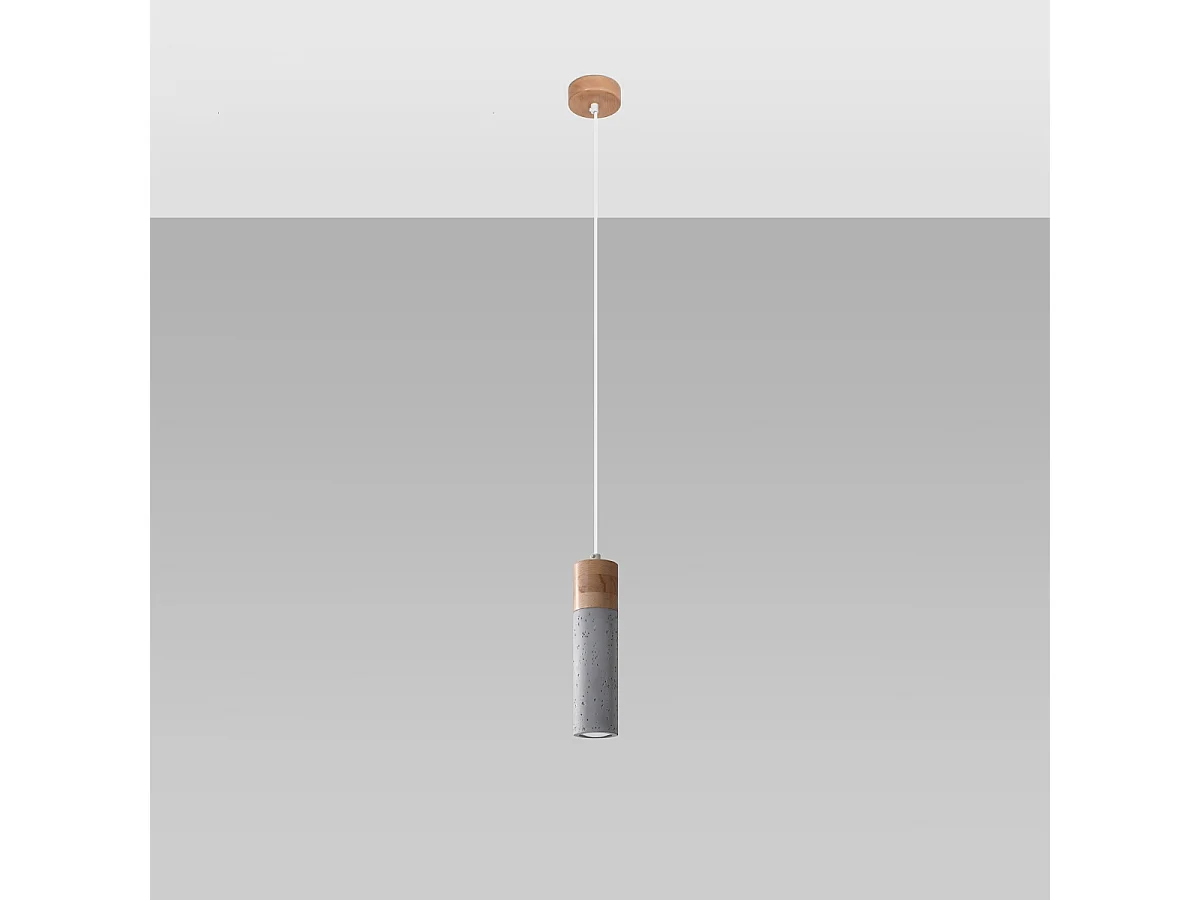 Hanglampen Avier industrieel van  - 1 lichtbronnen 3000K - L.10 x H.120 cm - grijs/natuurlijk hout