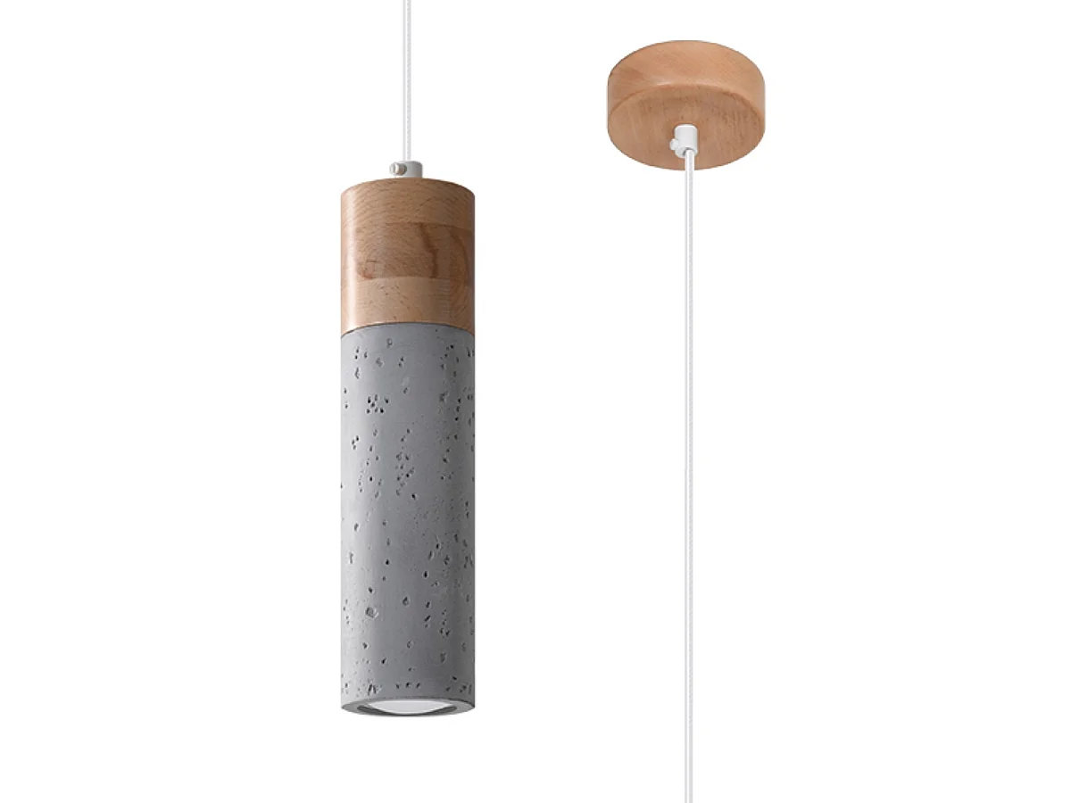 Hanglampen Avier industrieel van  - 1 lichtbronnen 3000K - L.10 x H.120 cm - grijs/natuurlijk hout