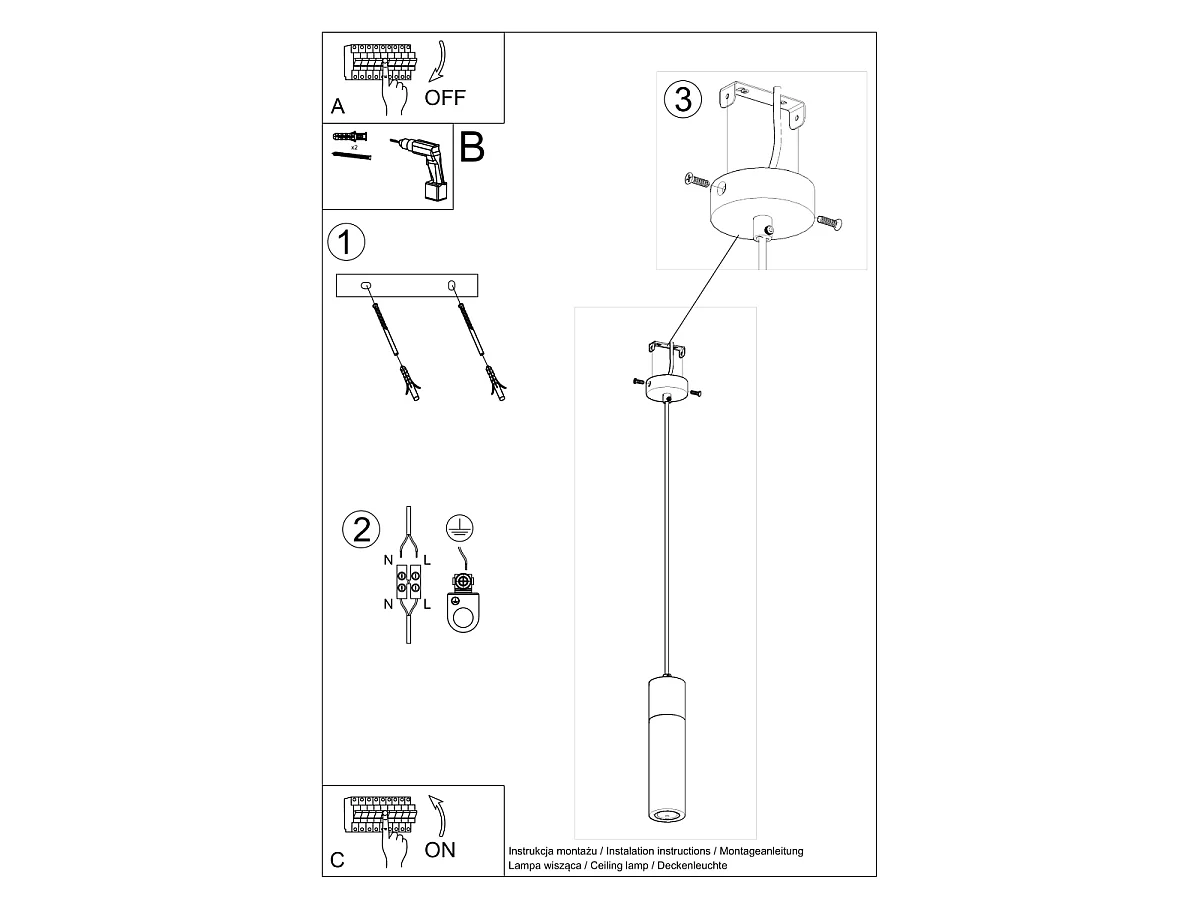 Hanglampen Avier industrieel van  - 1 lichtbronnen 3000K - L.10 x H.120 cm - grijs/natuurlijk hout