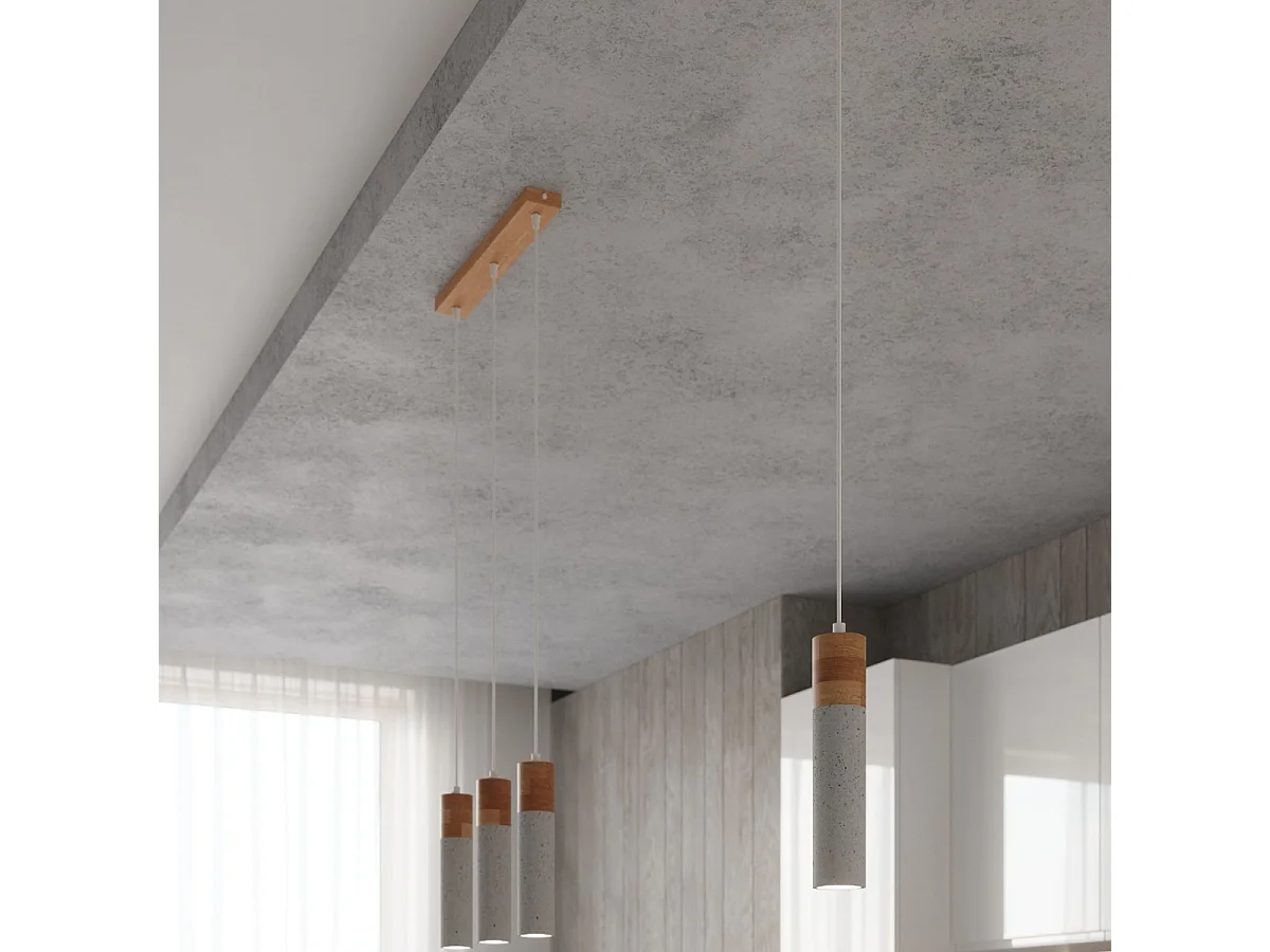 Hanglampen Avier industrieel van  - 1 lichtbronnen 3000K - L.10 x H.120 cm - grijs/natuurlijk hout