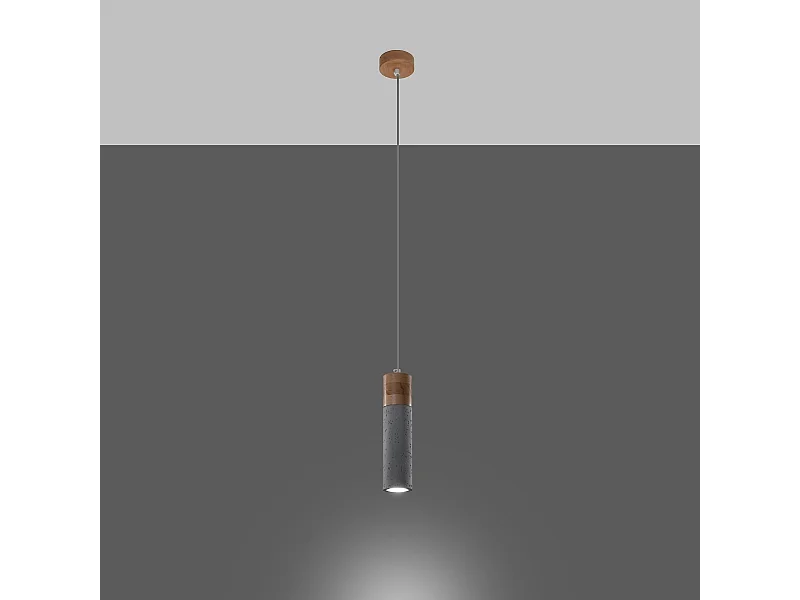 Hanglampen Avier industrieel van  - 1 lichtbronnen 3000K - L.10 x H.120 cm - grijs/natuurlijk hout