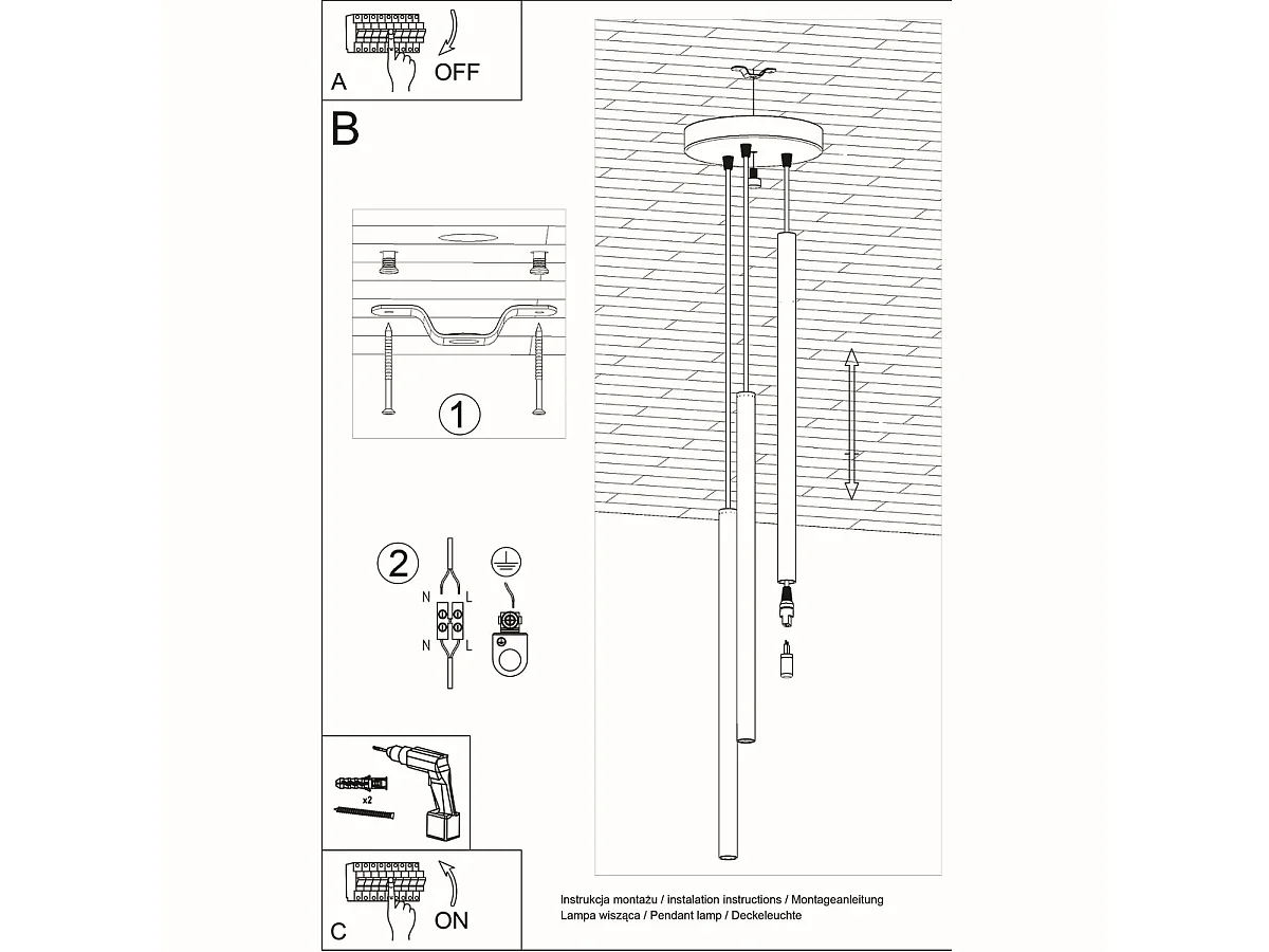 Lampes suspendues Brill moderne en acier - 3 sources lumineuses 3000K - L.20 x H.90 cm - blanc