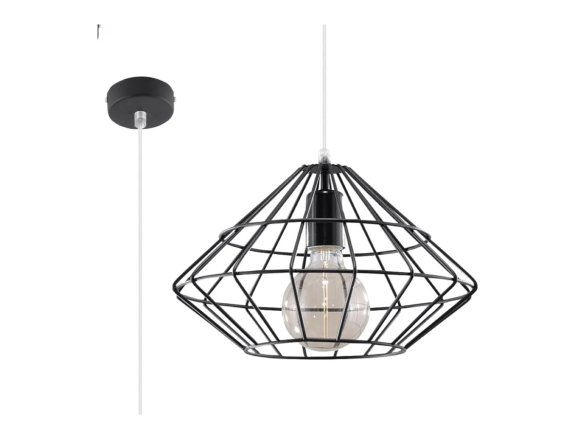 Lampes suspendues Neoteru industriel en acier - 1 sources lumineuses 3000K - L.32 x H.120 cm - noir