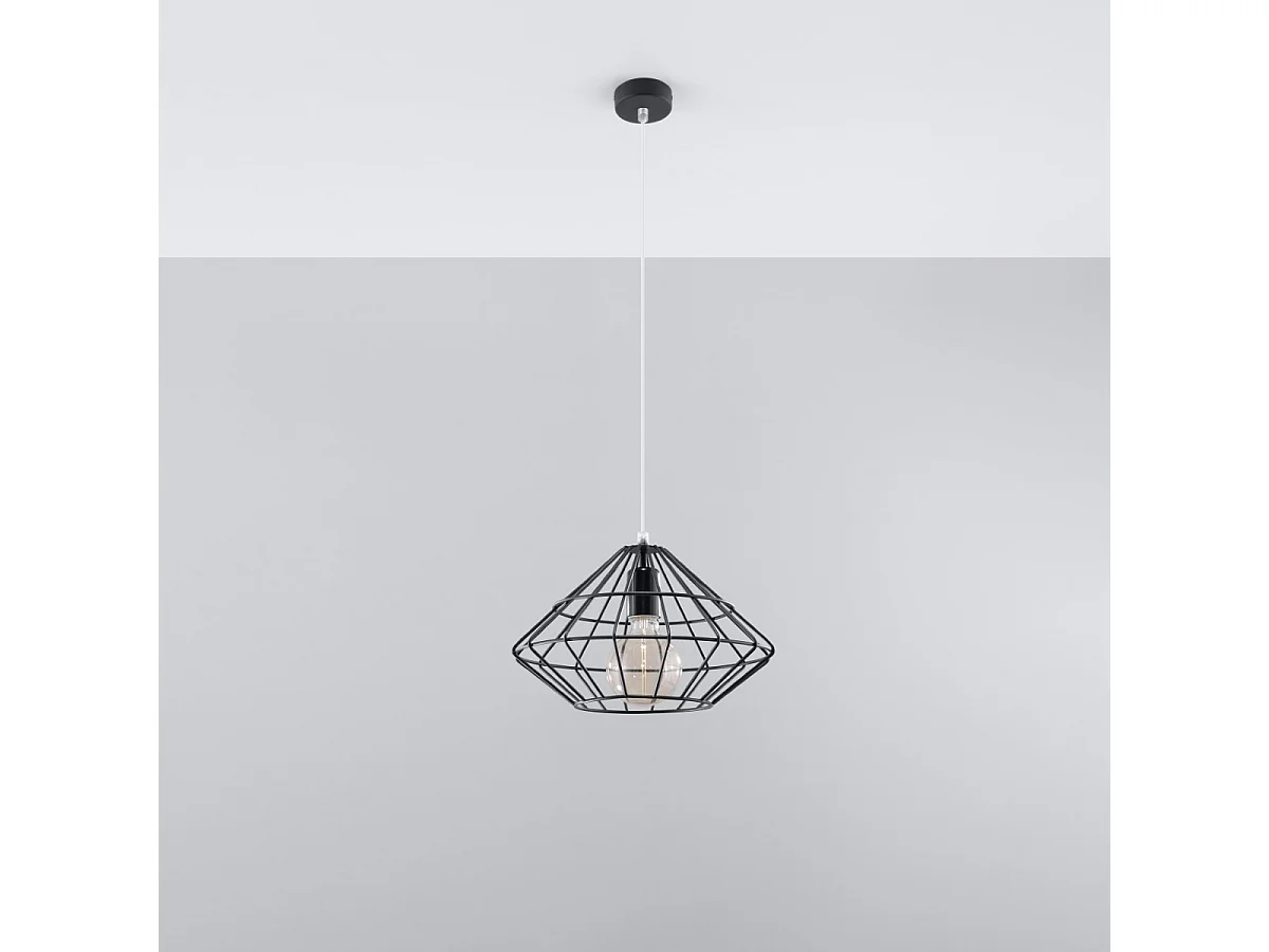 Lampes suspendues Neoteru industriel en acier - 1 sources lumineuses 3000K - L.32 x H.120 cm - noir
