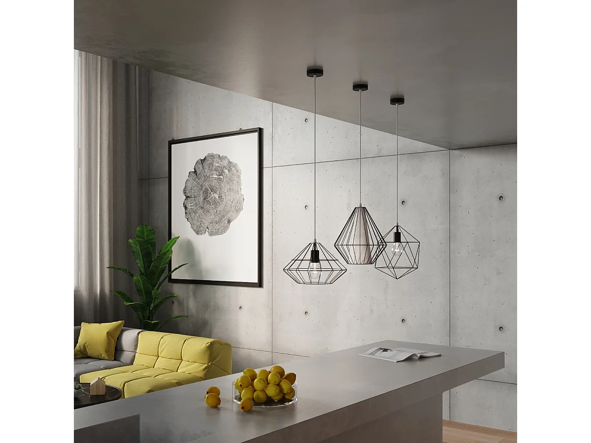 Lampes suspendues Neoteru industriel en acier - 1 sources lumineuses 3000K - L.32 x H.120 cm - noir