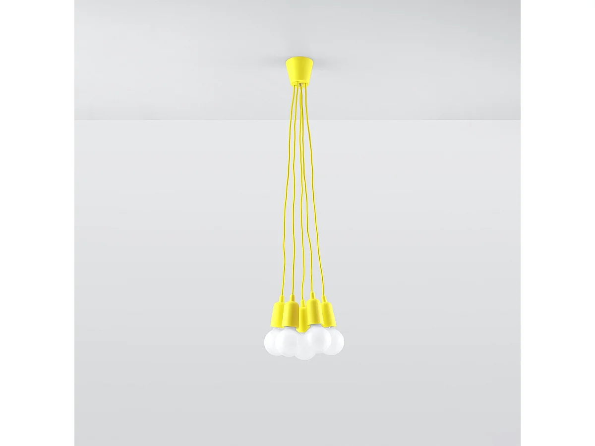 Lampes suspendues Astis moderne en PVC - 5 sources lumineuses 4000K - L.25 x H.90 cm - jaune